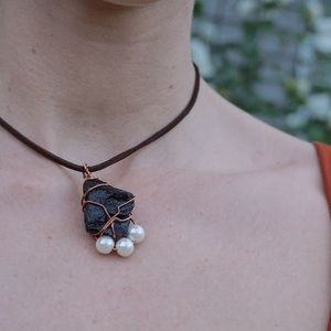 Black Tourmaline White Bead Handmade Pendant Healing Necklace